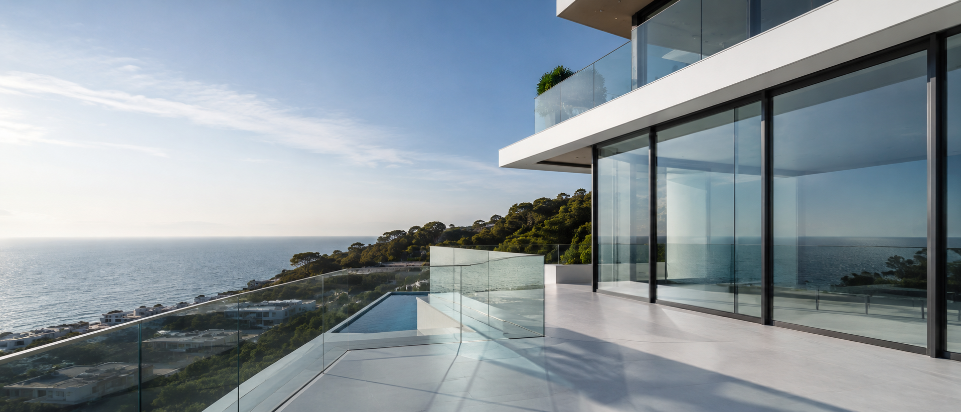 Terraço envidraçado com vista para o mar
